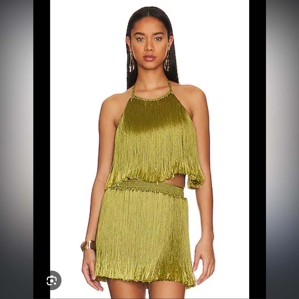 MY BEACHY SIDE - ANGELICA FRINGED MINI SKIRT - ANTIQUE MOSS XS/S